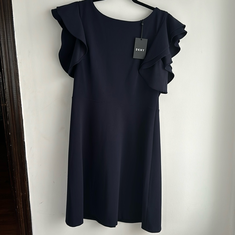 DKNY NWT Navy Flutter Sleeve A Line dress size 12